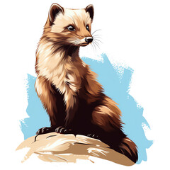 Poster - Marten sitting on rock illustration isolated - Generative AI