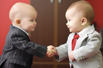 babies in business suits shaking hands, Generative AI