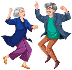 Wall Mural - European old couple dancing isolated