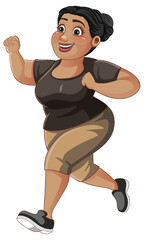 Sticker - Chubby Woman Running Pose Cartoon Character