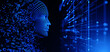 Digital human face. Artificial intelligence AI. Dispersion dissolve disintegration