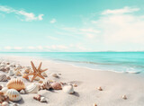 Fototapeta Łazienka - Beach sand with stars and shells. Illustration AI Generative