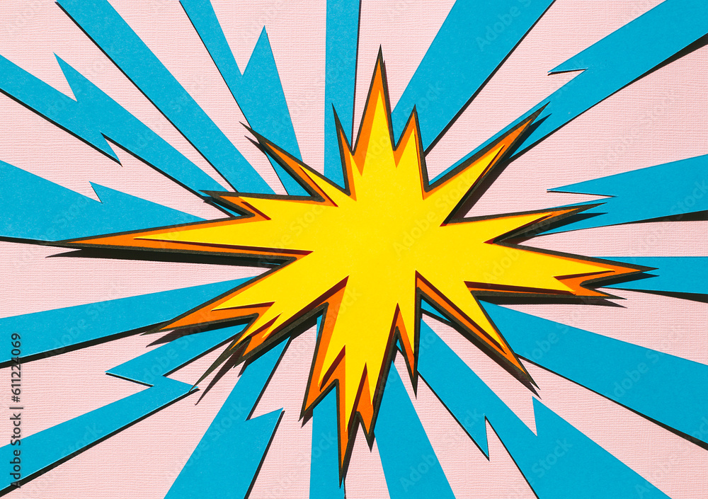 White comic speech bubble on pink and blue background with lightning ...