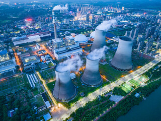 Wall Mural - Thermal power plant night view, cooling tower