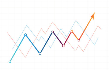 Color arrow graph swing and rise up. grow up graph concept.