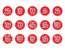 Collection Of Discount Sticker Red Price Tag Set Vector Illustration