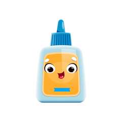 Wall Mural - Cartoon glue, school character or mascot, back to school stationery supply, vector kids education. Cute funny happy cartoon bottle of glue, school education kawaii emoji or emoticon with face smile