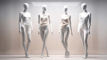 Female Mannequins On A White Background. Shop Window. Women Dolls. Fashion. Generative Ai