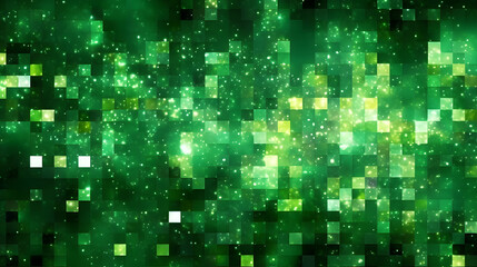 Wall Mural - Digital green glitter square mosaic abstract graphic poster web page PPT background