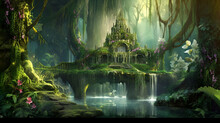 Fantasy Fairy Tale Castle Land Land In A Fantastic, realistic style. Digital Artwork, Concept Illustration. For Poster, Wallpaper, Video Games Background.