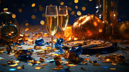 Wall Mural - golden champagne for festive new year greetings. generative ai