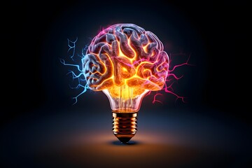 Human brain. radiant light bulb. symbolizing the fusion of intellect and innovation. generative ai