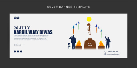 Wall Mural - Vector illustration of Kargil Vijay Diwas Facebook cover banner mockup Template