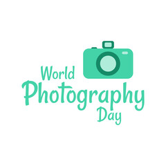 World Photography Day with camera logo and white background in flat design