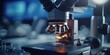 © AkimD - AI Generated. AI Generative. Macro shot illustration photo of optical microscope. Laboratory medicine biology research innovation.  Graphic Art