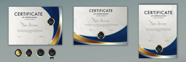 template certificate diploma achievement scroll elegant luxury editable blue and gold.abstract guill