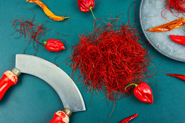 Canvas Print - Cutting red chilly peppers.