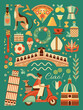 Italy Travel Poster with Italian Culture Symbols