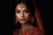 © sirisakboakaew - Lifelike beautiful Asian Indian woman with a striking appearance and traditional outfit poses for hyper-realistic studio portraits.;Generated with AI
