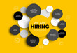 We are hiring yellow minimalistic flyer template with position names on circle bubbles