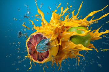 Leinwandbilder - An abstract surreal photograph of a Jackfruit splashed in bright paint, symbolizing freshness and health.  Generative AI technology.