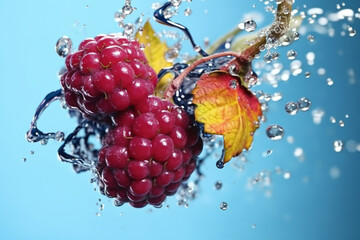 Leinwandbilder - An abstract surreal photograph of a Mulberry splashed in bright paint, symbolizing freshness and health. Generative AI technology.