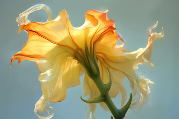 Leinwandbilder - An abstract surreal photograph of a Brugmansia (Angel's trumpet) splashed in bright paint,  Generative AI technology.