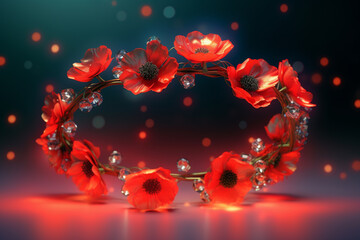 Aufkleber - An image of a flower crown made with delicate Poppy, smooth elegant transparent fabric on bright bokeh background.  Generative AI technology.