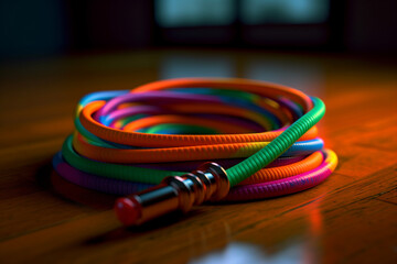 Leinwandbilder - An artistic photo of a jump rope, showcasing its lightweight construction, handles, and vibrant color.  Generative AI technology.