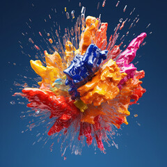 Poster - An abstract surreal photograph of a Quartz splashed in bright paint.  Generative AI technology.