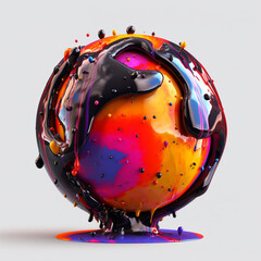 Poster - An abstract surreal photograph of a Hematite splashed in bright paint. Generative AI technology.