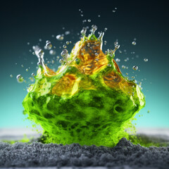 Poster - An abstract surreal photograph of a Peridot splashed in bright paint.  Generative AI technology.