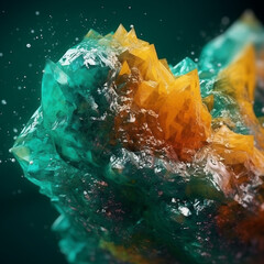 Aufkleber - An abstract surreal photograph of a Aventurine splashed in bright paint. Generative AI technology.