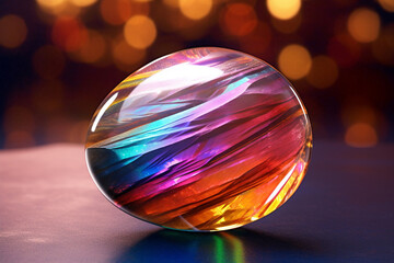 Poster - A close-up shot of a crystal palm stone, a smooth and polished crystal that fits perfectly in the palm of the hand, used for grounding, meditation, and stress relief. Generative AI technology.