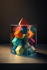 Leinwandbilder -  A minimalist geometric sculpture with interactive elements, allowing viewers to rearrange and reconfigure the geometric forms, creating a personalized experience.  Generative AI technology.