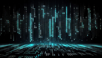 Binary computer matrix code data stream abstract background showing a coding transmission over the global internet network for cloud storage encryption, Generative AI stock illustration image