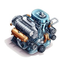 Isometric Car Engine Icon On White Background Generative AI
