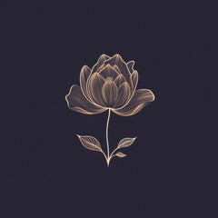 Wall Mural - Luxury flower on black background - minimal lineart created using generative AI tools