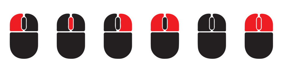 Set of computer mouse vector icons. Black pc mouse with wheel. Vector 10 Eps.