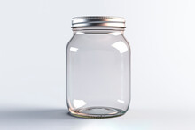 Empty Glass Mason Jar On White Background. Mockup. Generative AI.