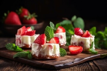 Wall Mural - Glazed curd strawberries food. Generate Ai