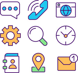 Sticker - Business communication pixel perfect RGB color icons set. Workflow organization. Modern technology. Isolated vector illustrations. Simple filled line drawings collection. Editable stroke