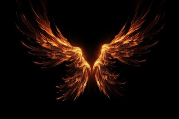 Poster - Abstract fractal background. Design element for brochure, advertisements, presentation, web and other graphic designer works. Digital collage. Fire wings on a dark background, AI Generated