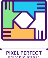 Sticker - Teamwork pixel perfect RGB color icon. People connection. Business cooperation. Team building. Isolated vector illustration. Simple filled line drawing. Editable stroke. Poppins font used