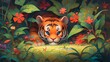 Cute Lofi animal in garden, anime style illustration, background wallpaper design, manga art, poster, nature
