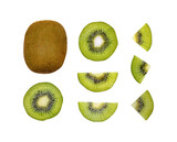 set of kiwi fruit slices isolated