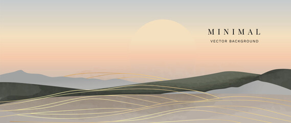 Wall Mural - abstract nature landscape background. wallpaper in minimal style design with mountain hills, sunset,
