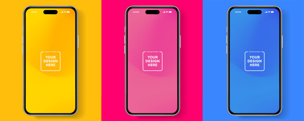 Leinwandbilder - 3D realistic high quality smartphone mockup with isolated background. Smart phone mockup collection. Device front view. 3D mobile phone with shadow on white background.