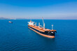 Aerial view of Dry bulk cargo ship in anchorage near commercial port
