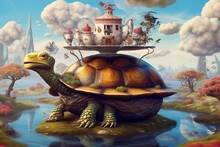 Alice In Wonderland Surrealism Turtle. Generative AI